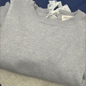 Grey sweater with lace tie detail, size M/L